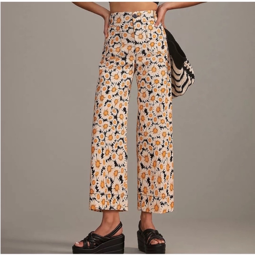 Anthropologie Maeve Colette Pant Sunflower Daisy Print Pants Sz 26
